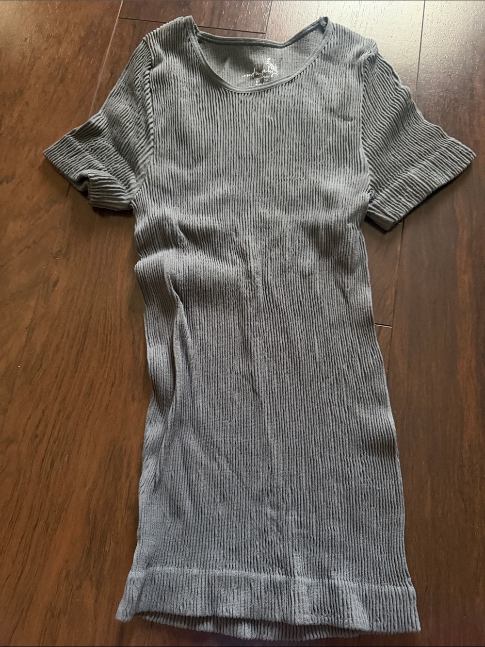 Free People Ribbed Short Sleeve Tee in Light Gray